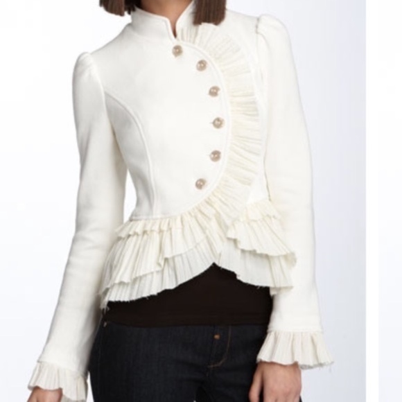 Free People Military Ruffle Jacket in Ivory Size 4 - Picture 15 of 16